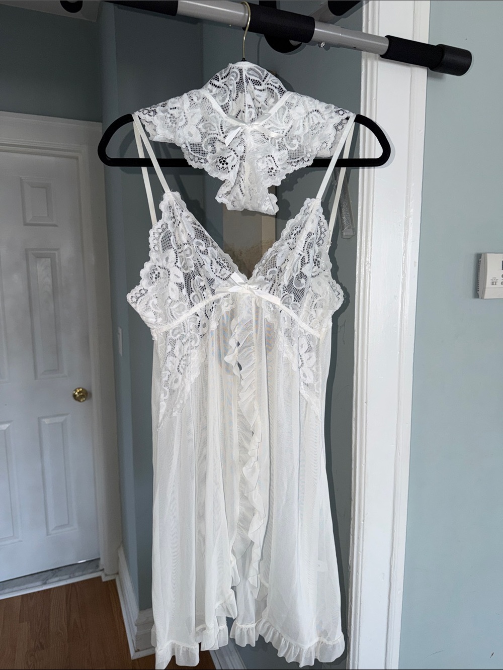 Delicate White Lace Chemise with Ruffle Trim